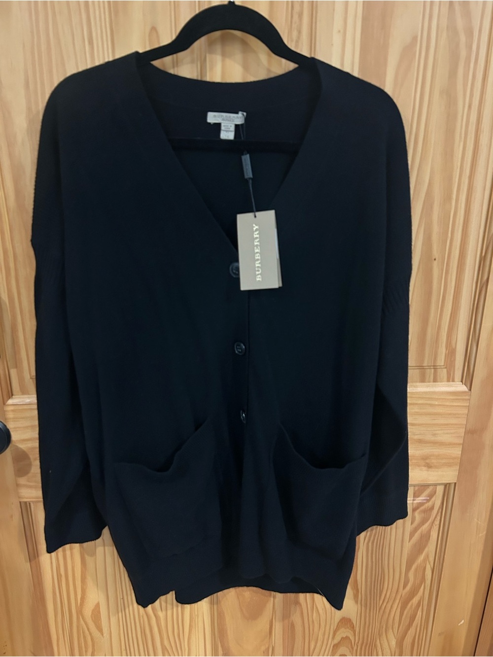 Burberry Black V-Neck Button Front Pocket Cardigan